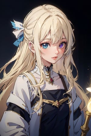 (masterpiece, top quality, best quality, official art, beautiful and aesthetic:1.2), (1girl:1.3), heterochromia, SharpEyess ,1girl,priestess, blonde hair, blue eyes, long hair