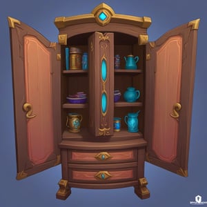 ((Concept Art, Fantasy, World of Warcraft Style, Artstation Style, Hand Painted, Stylized, Beautiful Colors, Game Art, Cupboard, Stylized Game)))