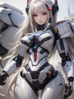 (masterpiece),(best quality),(ultra detailed),1girl,solo,hip up,closed mouth, mecha body,black mecha, robotic body part,light hair