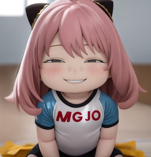 masterpiece, best quality, high resolution, PVC, render, chibi, high resolution, single woman, Anya Forger, pink hair, bob hair, grey eyes, smiling, selfish target, judo, wearing judo wear, cheering, judo hall, chibi, smiling, grinning, self-satisfied, full body, chibi, 3D figure, toy, doll, character print, front view, natural light, ((realistic)) 1.2)), dynamic pose, medium movement, perfect cinematic perfect lighting, perfect composition, Anya Forger Spy x Family,