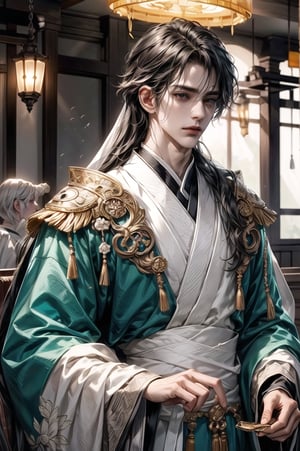 In the magnificent landscapes of the Douluo Continent, two handsome and charming young men stand out, each possessing unique qualities. The first, adorned in a splendid Douluo battle robe, carries an ancient and dignified weapon at his waist. His deep, expressive eyes convey determination and wisdom, framed by a handsome face with well-defined features. With flowing black hair dancing in the gentle breeze, he seems to tell a tale of extraordinary experiences.

Simultaneously, the second young man wears a light and graceful Douluo attire, his figure slender and agile. He holds a melodious musical instrument, his eyes sparkling with the inspiration of an artist. A radiant smile on his face exudes innocence and enthusiasm. His golden hair, like sunlight, illuminates the surroundings with a warm glow. He appears as a messenger of nature, seamlessly merging with the vitality of the Douluo Continent.

These two beautiful men showcase the diverse charm of the Douluo Continent, with one embodying bravery and wisdom, while the other expresses artistry and warmth.