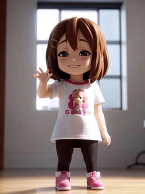 Masterpiece, highest quality, high resolution, PVC, rendering, chibi, high resolution, solo girl, Yui Hirasawa, K-On!, playing guitar, on stage, smiling, selfish, chibi, smiling, grinning, self-righteous, whole body, chibi, 3D figure, toy, doll, character print, front view, natural light, ((real)) quality: 1.2)), dynamic pose, movie perfect lighting, perfect composition, light, ((real)) ) quality: 1.2)), Dynamic pose, cinematic lighting, perfect composition, Yui Hirasawa