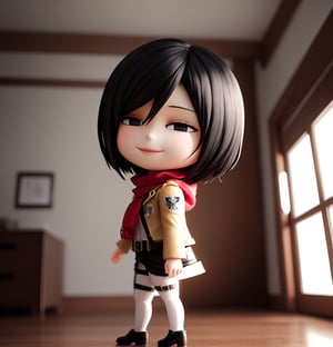 Masterpiece, highest quality, high resolution, PVC, rendering, chibi, high resolution, solo girl, hmmikasa, short hair, black eyes, scarf, emblem, belt, thigh strap, red scarf, white pants, brown jacket, long sleeves, Smile, Selfish Target, Chibi, Mediterranean Cityscape, Smile, Smile, Self-Justice, Whole Body, Chibi, 3D Figure, Toy, Doll, Character Print, Front View, Natural Light, ((Real)) 1.2)), Dynamic Pose, medium movement, perfect cinematic lighting, perfect composition, Mikasa Ackerman, Attack on Titan