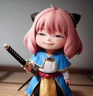 Masterpiece, Top Quality, High Resolution, PVC, Rendering, Chibi, High Resolution, 1 Girl, solo, Anya Forger, Pink Hair, Bob Hair, Japanese Warring States Period Samurai, Wearing Traditional Samurai Armor, pink Samurai Armor, holding sword, female action poses, Gray Eyes, Smile, Selfish Target, Chibi, Mediterranean Cityscape, Smile, Smile, Self-righteousness, Full Body, Chibi, 3D Figure, Toy, Doll, Character Print, Front View, Natural Light, ((Real)) 1.2)), dynamic pose, medium movement, perfect cinematic perfect lighting, perfect composition, anya_forger_spyxfamily, samurai,holding sword,armor,battoujutsu,Cuteselfiesposes,BnnBnn,alice margatroid,shanghai doll,1girl,blonde hair, blue eyes, capelet, b,concept_chr_aliceinwonderland_ownwaifu