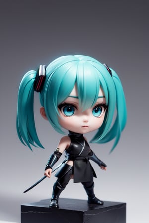 ((1 female)), Hatsune Miku, petite girl, full body, chibi, 3D figure little girl, green hair, twintails, beautiful girl with attention to detail, beautiful delicate eyes, detailed face, beautiful eyes, ninja, female ninja, ninja costume,  detailed, ((ninja costume: 1.4)), dynamic beautiful pose, dynamic pose, gothic architecture, natural light, ((real)) quality: 1.2 )), dynamic long distance shot, cinematic lighting, perfect composition, super detail, official Art, Masterpiece, (Best) Quality: 1.3), Reflection, High Resolution CG Unity 8K Wallpaper, Detailed Background, Masterpiece, (Photorealistic): 1.2), Random Angle,  Side Angle, chibi, whole body, mikdef, hogrobe,Ninja