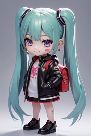 masterpiece, (realism: 1.2), ((1 person female)), Hatsune Miku, petite girl, full body, chibi, 3D figure girl, green hair, twin tails, beautiful girl with great detail, beautiful and delicate eyes, detailed face, beautiful eyes, xuer luxury brand fashion, evil smile, Gucci costume, backpack,chain,bag,sticker,, long sleeves, pantyhose, black ribbon, puffy sleeves, hood,gloves,jewelry,purple eyes,bandaid on nose, full body, black gloves,earrings,mouth hold,long sleeves,multicolored black gloves,earrings,mouth hold,long sleeves,multicolored hair,heart,jacket,ear piercing,hood, dynamic pose, stuffed animal,teddy bear,piercing, natural light, ((realistic) quality: 1.2), dynamic distance shot, cinematic lighting, perfect composition, super detail, official art, masterpiece, (best) quality: 1.3), reflection, high resolution CG Unity 8K wallpaper, Colorful background,splash of colormasterpiece, (realism: 1.2), random angle, side angle, chibi, full body, mikudef, lenticular flare, xuer luxury brand fashion
