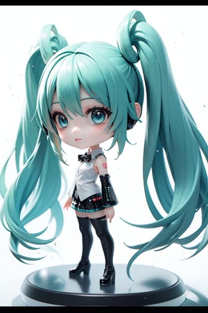 ((1 woman)), Hatsune Miku, petite girl, full body, chibi, 3D figure girl, green hair, twin tails, beautiful girl with great attention to detail, beautiful and delicate eyes, detailed face, beautiful eyes, Black cropped blazer, White shirt, Black pants, Black bow tie,, mysterious, dynamic pose, gothic architecture, natural light, ((realistic)) quality: 1.2)), dynamic distance shot, cinematic lighting, perfect composition, super detail, official art, masterpiece, (best) quality: 1.3)), reflection, high resolution CG Unity 8K wallpaper, detailed background, masterpiece, (photorealistic) quality: 1.2)), random angle, side angle, chibi, full body, mikdef,weiboZH