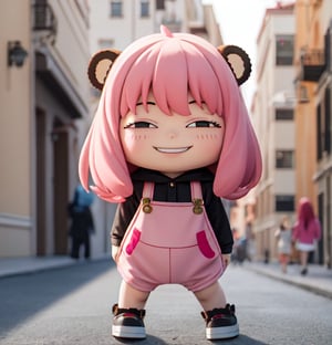 masterpiece,best quality,high resolution,pvc,rendering,chibi,high resolution,one girl,anya forger,pink hair,bob hair,brown bear costume,gray eyes,smiling,selfish target,chibi,mediterranean cityscape,smiling,smiling,smugness,full body,chibi,3d figure,toy,doll,character print,front view,natural light,((realistic)) 1.2)),dynamic pose,medium movement,perfect cinematic perfect lighting,perfect composition,costume,anya_forger_spyxfamily,,bear costume