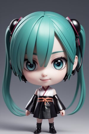 ((1 person)), Hatsune Miku, petite girl, full body, chibi, 3D figure girl, green hair, twin tails, beautiful girl with great detail, beautiful and delicate eyes, face with great detail, beautiful eyes, evil smile, dynamic beautiful pose, dynamic pose, black kimono, red beret, camouflage face paint, gothic architecture, natural light, ((real)) quality: 1.2), dynamic distance shot, cinematic lighting, perfect composition, super detail, official art, masterpiece, (best) quality: 1.3), reflection, high resolution CG Unity 8K wallpaper, detailed background, masterpiece, (photorealistic): 1.2), random angle, side angle, chibi, full body, mikdef, ,CAMMY,Enma Ai