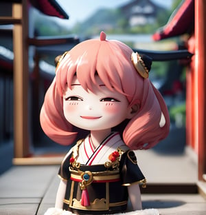 masterpiece, top quality, high resolution, PVC, render, chibi, high resolution, single woman, Anya Forger, pink hair, bob hair, Oiran, Kyoto background, gray eyes, smiling, selfish target, chibi, prohibition era city, smiling, grinning, self-satisfied, full body, chibi, 3D figure, toy, doll, character print, front view, natural light, ((realistic)) 1.2)), dynamic pose, medium movement, perfect cinematic perfect lighting, perfect composition, Anya Forger Spy x Family, , Oiran