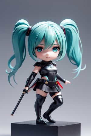 ((1 female)), Hatsune Miku, petite girl, full body, chibi, 3D figure little girl, green hair, twintails, beautiful girl with attention to detail, beautiful delicate eyes, detailed face, beautiful eyes, ninja, female ninja, ninja costume,  detailed, ((ninja costume: 1.4)), dynamic beautiful pose, dynamic pose, gothic architecture, natural light, ((real)) quality: 1.2 )), dynamic long distance shot, cinematic lighting, perfect composition, super detail, official Art, Masterpiece, (Best) Quality: 1.3), Reflection, High Resolution CG Unity 8K Wallpaper, Detailed Background, Masterpiece, (Photorealistic): 1.2), Random Angle,  Side Angle, chibi, whole body, mikdef, hogrobe,Ninja