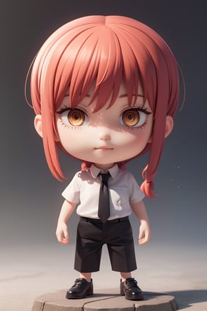 ((1 person)), Makima, Chainsaw Man, petite girl, full body, chibi, 3D figure girl,  beautiful girl with great detail, beautiful and delicate eyes, face with great detail, beautiful eyes, evil smile, dynamic beautiful pose, dynamic pose, makima, braided ponytail, ringed eyes, collared shirt, black necktie, black pants, natural light, ((real)) quality: 1.2), dynamic distance shot, cinematic lighting, perfect composition, super detail, official art, masterpiece, (best) quality: 1.3), reflection, high resolution CG Unity 8K wallpaper, detailed background, masterpiece, (photorealistic): 1.2), random angle, side angle, chibi, full body, mikdef, Enma Ai,makima,makimacsm