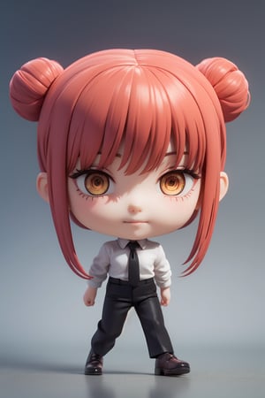 ((1 person)), Makima, Chainsaw Man, petite girl, full body, chibi, 3D figure girl,  beautiful girl with great detail, beautiful and delicate eyes, face with great detail, beautiful eyes, evil smile, dynamic beautiful pose, dynamic pose, makima, braided ponytail, ringed eyes, collared shirt, black necktie, black pants, natural light, ((real)) quality: 1.2), dynamic distance shot, cinematic lighting, perfect composition, super detail, official art, masterpiece, (best) quality: 1.3), reflection, high resolution CG Unity 8K wallpaper, detailed background, masterpiece, (photorealistic): 1.2), random angle, side angle, chibi, full body, mikdef, Enma Ai,makima,makimacsm