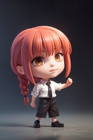 ((1 person)), Makima, Chainsaw Man, petite girl, full body, chibi, 3D figure girl,  beautiful girl with great detail, beautiful and delicate eyes, face with great detail, beautiful eyes, evil smile, dynamic beautiful pose, dynamic pose, makima, braided ponytail, ringed eyes, collared shirt, black necktie, black pants, natural light, ((real)) quality: 1.2), dynamic distance shot, cinematic lighting, perfect composition, super detail, official art, masterpiece, (best) quality: 1.3), reflection, high resolution CG Unity 8K wallpaper, detailed background, masterpiece, (photorealistic): 1.2), random angle, side angle, chibi, full body, mikdef, Enma Ai,makima,makimacsm