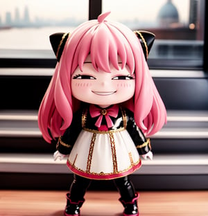 masterpiece,best quality,high resolution,pvc,rendering,chibi,high resolution,one girl,anya forger,pink hair,bob hair,black vampire girl costume,gray eyes,smiling,selfish target,chibi,mediterranean cityscape,smiling,smiling,smugness,full body,chibi,3d figure,toy,doll,character print,front view,natural light,((realistic)) 1.2)),dynamic pose,medium movement,perfect cinematic perfect lighting,perfect composition,costume,anya_forger_spyxfamily,,,vampire girl,Vampirecostumes