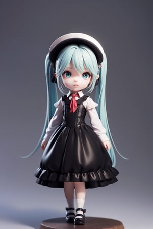 ((1 female)), Hatsune Miku, petite girl, full body, chibi, 3D figure little girl, green hair, twintails, beautiful girl with attention to detail, beautiful delicate eyes, detailed face, beautiful eyes, wplaindoll, doll joints, bonnet, B
rown cloak, long dress, red ascot, , detailed, dynamic beautiful pose, dynamic pose, gothic architecture, natural light, ((real)) quality: 1.2 )), dynamic long distance shot, cinematic lighting, perfect composition, super detail, official Art, Masterpiece, (Best) Quality: 1.3), Reflection, High Resolution CG Unity 8K Wallpaper, Detailed Background, Masterpiece, (Photorealistic): 1.2), Random Angle, ((Black dress: 1.4)), Side Angle, chibi, whole body, mikdef,plaindoll