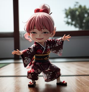 masterpiece,best quality,high resolution,pvc,rendered,chibi,high resolution,1 girl,solo,Anya Forger,pink hair,bob hair,japanese kimono,traditional woman wearing kimono,pink kimono,dancing japanese dance,female action pose,grey eyes,smiling,selfish target,chibi,mediterranean cityscape,smiling,smiling,smugness,full body,chibi,3d figure,toy,doll,character print,front view,natural light,((realistic)) 1.2)),dynamic pose,medium movement,perfect cinematic perfect lighting,perfect composition,anya_forger_spyxfamily,xuer martial arts