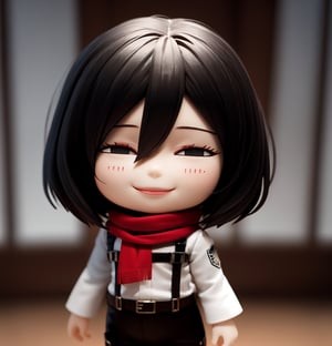 Masterpiece, highest quality, high resolution, PVC, rendering, chibi, high resolution, solo girl, hmmikasa, short hair, black eyes, scarf, emblem, belt, thigh strap, red scarf, white pants, brown jacket, long sleeves, Smile, Selfish Target, Chibi, Mediterranean Cityscape, Smile, Smile, Self-Justice, Whole Body, Chibi, 3D Figure, Toy, Doll, Character Print, Front View, Natural Light, ((Real)) 1.2)), Dynamic Pose, medium movement, perfect cinematic lighting, perfect composition, Mikasa Ackerman, Attack on Titan