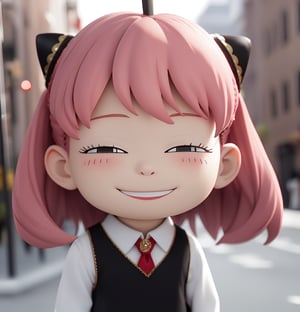 masterpiece, top quality, high resolution, PVC, render, chibi, high resolution, single girl, anya forger, pink hair, bob hair, al capone costume, suit, vest, white shirt, tie, grey eyes, smiling, selfish target, chibi, prohibition era streetscape, smiling, grinning, smugness, full body, chibi, 3d figure, toy, doll, character print, front view, natural light, ((realistic)) 1.2)), dynamic pose, medium movement, perfect cinematic perfect lighting, perfect composition, anya_forger_spyxfamily, gangster