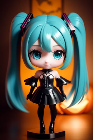 ((1 person)), Hatsune Miku, petite girl, full body, (chibi:1.6), 3D figure girl, green hair, twin tails, beautiful girl with great detail, beautiful and delicate eyes, detailed face, beautiful eyes, evil smile, capelet, Z1L4, Halloween tech, sci-fi, night and jack-o-lantern theme, Halloween night, dynamic beautiful pose, dynamic pose, gothic architecture, natural light, ((realistic)) quality: 1.2), dynamic distance shot, cinematic lighting, perfect composition, super detail, official art, masterpiece, (best) quality: 1.3), reflection, high resolution CG Unity 8K wallpaper, detailed background, masterpiece, (photorealistic): 1.2), random angle, chibi, full body, mikdef, read description, capelet, Z1L4, Halloween tech, sci-fi, supernatural green, creepy,incrshlwn,halloween, halloween costume, night sky