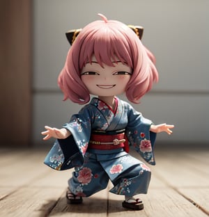 masterpiece,best quality,high resolution,pvc,rendered,chibi,high resolution,1 girl,solo,Anya Forger,pink hair,bob hair,japanese kimono,traditional woman wearing kimono,blue kimono,dancing japanese dance,female action pose,grey eyes,smiling,selfish target,chibi,mediterranean cityscape,smiling,smiling,smugness,full body,chibi,3d figure,toy,doll,character print,front view,natural light,((realistic)) 1.2)),dynamic pose,medium movement,perfect cinematic perfect lighting,perfect composition,anya_forger_spyxfamily,xuer martial arts