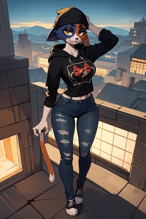 Uploaded on e621, by Pixelsketcher, by Bayard Wu, by Thomas Benjamin Kennington, by Einshelm, solo anthro, ((full body portrait)), (( wearing cropped hoodie and tight denim short)), (detailed Bonifasko lighting), (detailed fur), (detailed skin), ((wearing cropped hoodie and tight denim short)), ((facing viewer )), (cinematic lighting), ((detailed city background)), ((full body view)), ((from above)) (((portrait view))), ((full body)), (half shadow), [backlighting], [crepuscular ray], [detailed ambient light], [grey natural lighting], [ambient light], (higher wildlife feral detail), [sharp focus], (questionable content), (shaded), ((masterpiece), regular featureless breasts, breasts, furry cat, cat face, Furry Fantasy Art, Anthro Art, Commission for High Res, Furry Art, furry Art, Sakimichan beautiful, masterpiece, regular featureless breasts, best quality, detailed image, bright colors, detailed face, perfect lighting, perfect shadows, perfect eyes, girl focus, cat eyes, flawless face, regular featureless breasts, gorgeous, shiny face, face focus, cat ears, cat girl, fluffy, fluffy woman, face fur, animal nose, muzzle, one-tone fur, gaze at the viewer, half-closed eyes, 1girl, solo, full face only, (masterpiece), (best quality), (illustration), (cinematic lighting), detailed fur, balanced coloring, global illumination, ray tracing, good lighting, cat, furry, anthro, attractive face, sexy face, looking at viewer, seductive look, full body picture, perfect legs, meowskulls , detailed hoodie and denim short, Marlok artstyle,Marlok artstyle , beautiful girl ,hourglass body shape, posing, hands behind head,meowskulls