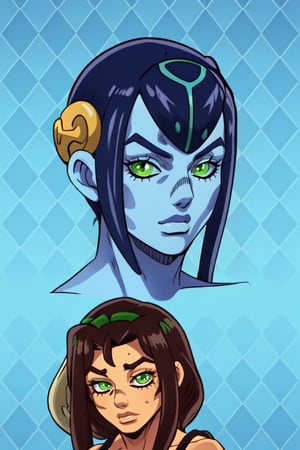 1girl, gears, blank background, vibrant colors, head and shoulders portrait, pirate, part squid, hot, milf, ((((tentacle_hair)))), ((green_blue skin)),blue_green skin