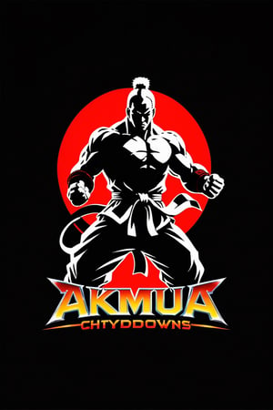 Design a simple and impactful logo featuring the outline of a fighting arena as the background shape. Incorporate the text "Guayaquil City Showdowns" in a bold and legible font at the forefront of the design. In the background, include the shadowed silhouettes of the three main characters from fighting games: Akuma from Street Fighter, Liu Kang from Mortal Kombat, and Heihachi Mishima from Tekken. Ensure that the silhouette of each character is recognizable and adds to the overall atmosphere of intense competition. The logo should convey the excitement and diversity of fighting game tournaments while paying homage to these iconic characters.





