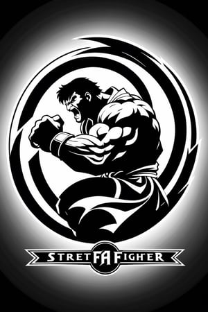  Craft a logo where the silhouette of Street Fighter's Balrog is incorporated within the Roman colosseum, set against the letters "TFA" for The Fighters Arena. Utilize simple black and white lines to signify the essence of fighting game tournaments. Ensure the design encapsulates the fierce and competitive nature of these events