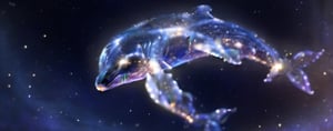 Fantasy whale composed of stars, whirlpool, twinkling starlight, stars, stardust, interstellar, milky way, stars, depth of field