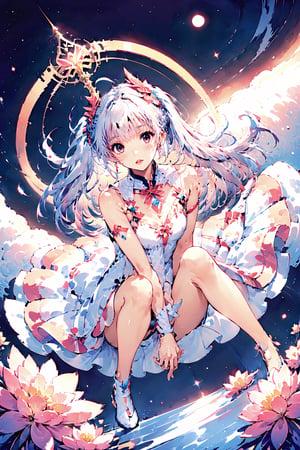 Abstract watercolor anime art of a magical girl surrounded by flowers, 8k, stunning intricate details, by artgerm