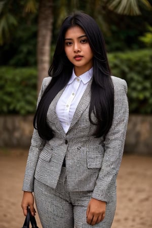 super cute  25 years Bangladeshi girl, Bright fair skin, big body, fully_dressed, fully_clothed, wiring Four piece suit, black long hair, pro photography, So that the body cannot be seen through the clothes, outdoor cinematic background, photorealistic, wearing plazo,  photorealistic ,photorealistic,photo r3al