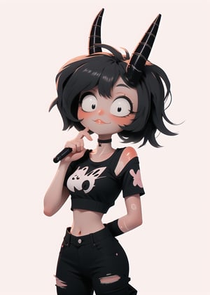 blush, Holding 1 finger on Own chin,  big eyes, cute, big head

Millie

female anthro millie, red tail, (best quality, masterpiece:1), narrow black pupils, horn, red skin, black hair, fully clothed, small breasts, cute pose, black crop top, torn pants, 
,hand on own chin
