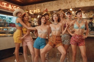 (photograph of a diner scene, bar stools at a counter, women dancing groovy, various dancing poses, eyes closed, entranced by the music. Women wearing various summer outfits including shorts and skirts, visible legs crossed or extended, hairstyles and hats typical of the 1990s, countertop displays a cake stand and other items, floor is terrazzo, LIFE magazine watermark in the bottom right corner, atmosphere is casual and social)
, nipples poking through fabric, nipples very prominent poking through fabric, under soft lighting, 
Extremely Realistic, art by sargent, PORTRAIT PHOTO, 
Aligned eyes,  Iridescent Eyes,  (blush,  eye_wrinkles:0.6),  (goosebumps:0.5),  subsurface scattering,  ((skin pores)),  (detailed skin texture),  (( textured skin)),  realistic dull (skin noise),  visible skin detail,  skin fuzz,  dry skin,  hyperdetailed face,  sharp picture,  sharp detailed,  (((analog grainy photo vintage))),  Rembrandt lighting,  ultra focus,  illuminated face,  detailed face,  8k resolution,,
Extremely Realistic, art by sargent, PORTRAIT PHOTO, 
Aligned eyes,  Iridescent Eyes,  (blush,  eye_wrinkles:0.6),  (goosebumps:0.5),  subsurface scattering,  ((skin pores)),  (detailed skin texture),  (( textured skin)),  realistic dull (skin noise),  visible skin detail,  skin fuzz,  dry skin,  hyperdetailed face,  sharp picture,  sharp detailed,  (((analog grainy photo vintage))),  Rembrandt lighting,  ultra focus,  illuminated face,  detailed face,  8k resolution,






