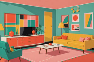 illustration inspired by Richard McGuire design and Wes Anderson colors, mid century modern wall paper, high definition, high resolution, ultra sharp lines, no fuzzy areas, linquivera, liiv1,  exquisite detail,  30-megapixel, 4k, Flat vector art, Vector illustration, Illustration, <lora:659095807385103906:1.0>,