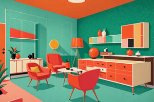 illustration inspired by Richard McGuire design and Wes Anderson colors, mid century modern wall paper, high definition, high resolution, ultra sharp lines, no fuzzy areas, linquivera, liiv1,  exquisite detail,  30-megapixel, 4k, Flat vector art, Vector illustration, Illustration, <lora:659095807385103906:1.0>,