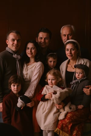 A 1770s photo of a french comfortable and prosperous bourgeois family, (((father is David Beckham and mother is victoria Beckham))), gathered in their townhouse or countryside estate, They dress in high-quality and elegant attire, showcasing their social status, Rich and luxurious colors adorn their clothing and surroundings, reflecting their financial stability and appreciation for the finer things in life.
Scene and lighting, photo is from 1770 clearly very old and reflects it's age and colours. 
. The warm, soft lighting accentuates everyone's  features, giving the photograph a timeless, ethereal quality.,perfect eyes,skin blemish,detailed skin, flfmt