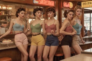 (photograph of a diner scene, bar stools at a counter, women dancing groovy, various dancing poses, eyes closed, entranced by the music. Women wearing various summer outfits including shorts and skirts, visible legs crossed or extended, hairstyles and hats typical of the 1980s, countertop displays a cake stand and other items, floor is terrazzo, LIFE magazine watermark in the bottom right corner, atmosphere is casual and social)
, nipples poking through fabric, nipples very prominent poking through fabric, under soft lighting, 
Extremely Realistic, art by sargent, PORTRAIT PHOTO, 
Aligned eyes,  Iridescent Eyes,  (blush,  eye_wrinkles:0.6),  (goosebumps:0.5),  subsurface scattering,  ((skin pores)),  (detailed skin texture),  (( textured skin)),  realistic dull (skin noise),  visible skin detail,  skin fuzz,  dry skin,  hyperdetailed face,  sharp picture,  sharp detailed,  (((analog grainy photo vintage))),  Rembrandt lighting,  ultra focus,  illuminated face,  detailed face,  8k resolution,,
Extremely Realistic, art by sargent, PORTRAIT PHOTO, 
Aligned eyes,  Iridescent Eyes,  (blush,  eye_wrinkles:0.6),  (goosebumps:0.5),  subsurface scattering,  ((skin pores)),  (detailed skin texture),  (( textured skin)),  realistic dull (skin noise),  visible skin detail,  skin fuzz,  dry skin,  hyperdetailed face,  sharp picture,  sharp detailed,  (((analog grainy photo vintage))),  Rembrandt lighting,  ultra focus,  illuminated face,  detailed face,  8k resolution,






