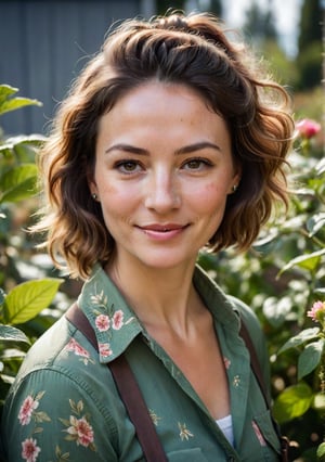 Garden center view of a Canadian horticulturist, 39 years old, radiating a blend of botanical knowledge and down-to-earth charm, with a warm, sun-kissed face that has a few prominent freckles and a noticeable overbite, in a vibrant Vancouver garden center. She's tending to plants, her movements careful and nurturing, her easy smile brightening her face, despite the uneven alignment of her teeth.

Her hair, a mix of brown and premature gray, is pulled back in a practical bun, strands escaping to frame her friendly face. Her eyes, one slightly larger than the other, sparkle with a love for nature, her grin broad and welcoming.

She has a sturdy, wholesome build, with one arm slightly longer than the other. Dressed in a (faded floral shirt) and (comfortable cargo pants), her attire is perfectly suited for her green-thumbed profession. Her feet, in (dirt-smudged gardening boots), move with a relaxed, easy gait among the rows of plants, her presence a soothing blend of expertise and approachable charm.
(skin blemishes), 8k uhd, dslr, soft lighting, high quality, film grain, Fujifilm XT3, high quality photography, 3 point lighting, flash with softbox, 4k, Canon EOS R3, hdr, smooth, sharp focus, high resolution, award winning photo, 80mm, f2.8, bokeh, (Highest Quality, 4k, masterpiece, Amazing Details:1.1), film grain, Fujifilm XT3, photography,
(imperfect skin), detailed eyes, epic, dramatic, fantastical, full body, intricate design and details, dramatic lighting, hyperrealism, photorealistic, cinematic, 8k, detailed face. Extremely Realistic, art by sargent, PORTRAIT PHOTO, Aligned eyes, Iridescent Eyes, (blush, eye_wrinkles:0.6), (goosebumps:0.5), subsurface scattering, ((skin pores)), (detailed skin texture), (( textured skin)), realistic dull (skin noise), visible skin detail, skin fuzz, dry skin, hyperdetailed face, sharp picture, sharp detailed, (((analog grainy photo vintage))), Rembrandt lighting, ultra focus, illuminated face, detailed face, 8k resolution
,photo r3al,Extremely Realistic,aw0k euphoric style,PORTRAIT PHOTO,Enhanced Reality