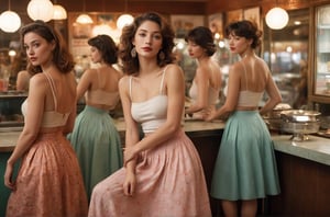 (photograph of a diner scene, bar stools at a counter, women dancing groovy, various dancing poses, eyes closed, entranced by the music. Women wearing various summer outfits including((( long summer skirt))) , hairstyles and hats typical of the 1990s, countertop displays a cake stand and other items, floor is terrazzo, LIFE magazine watermark in the bottom right corner, atmosphere is casual and social)
, nipples poking through fabric, nipples very prominent poking through fabric, under soft lighting, 
Extremely Realistic, art by sargent, PORTRAIT PHOTO, 
Aligned eyes,  Iridescent Eyes,  (blush,  eye_wrinkles:0.6),  (goosebumps:0.5),  subsurface scattering,  ((skin pores)),  (detailed skin texture),  (( textured skin)),  realistic dull (skin noise),  visible skin detail,  skin fuzz,  dry skin,  hyperdetailed face,  sharp picture,  sharp detailed,  (((analog grainy photo vintage))),  Rembrandt lighting,  ultra focus,  illuminated face,  detailed face,  8k resolution,,
Extremely Realistic, art by sargent, PORTRAIT PHOTO, 
Aligned eyes,  Iridescent Eyes,  (blush,  eye_wrinkles:0.6),  (goosebumps:0.5),  subsurface scattering,  ((skin pores)),  (detailed skin texture),  (( textured skin)),  realistic dull (skin noise),  visible skin detail,  skin fuzz,  dry skin,  hyperdetailed face,  sharp picture,  sharp detailed,  (((analog grainy photo vintage))),  Rembrandt lighting,  ultra focus,  illuminated face,  detailed face,  8k resolution,






