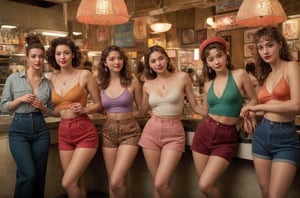 (photograph of a diner scene, bar stools at a counter, women dancing groovy, various dancing poses, eyes closed, entranced by the music. Women wearing various summer outfits including shorts and skirts, visible legs crossed or extended, hairstyles and hats typical of the 1990s, countertop displays a cake stand and other items, floor is terrazzo, LIFE magazine watermark in the bottom right corner, atmosphere is casual and social)
, nipples poking through fabric, nipples very prominent poking through fabric, under soft lighting, 
Extremely Realistic, art by sargent, PORTRAIT PHOTO, 
Aligned eyes,  Iridescent Eyes,  (blush,  eye_wrinkles:0.6),  (goosebumps:0.5),  subsurface scattering,  ((skin pores)),  (detailed skin texture),  (( textured skin)),  realistic dull (skin noise),  visible skin detail,  skin fuzz,  dry skin,  hyperdetailed face,  sharp picture,  sharp detailed,  (((analog grainy photo vintage))),  Rembrandt lighting,  ultra focus,  illuminated face,  detailed face,  8k resolution,,
Extremely Realistic, art by sargent, PORTRAIT PHOTO, 
Aligned eyes,  Iridescent Eyes,  (blush,  eye_wrinkles:0.6),  (goosebumps:0.5),  subsurface scattering,  ((skin pores)),  (detailed skin texture),  (( textured skin)),  realistic dull (skin noise),  visible skin detail,  skin fuzz,  dry skin,  hyperdetailed face,  sharp picture,  sharp detailed,  (((analog grainy photo vintage))),  Rembrandt lighting,  ultra focus,  illuminated face,  detailed face,  8k resolution,






