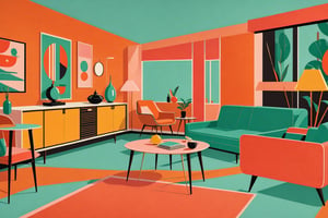 illustration inspired by Richard McGuire design and Wes Anderson colors, mid century modern wall paper, high definition, high resolution, ultra sharp lines, no fuzzy areas, linquivera, liiv1,  exquisite detail,  30-megapixel, 4k, Flat vector art, Vector illustration, Illustration, <lora:659095807385103906:1.0>,