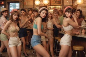 (photograph of a diner scene, bar stools at a counter, women dancing groovy, various dancing poses, eyes closed, entranced by the music. Women wearing various summer outfits including shorts and skirts, visible legs crossed or extended, hairstyles and hats typical of the 1990s, countertop displays a cake stand and other items, floor is terrazzo, LIFE magazine watermark in the bottom right corner, atmosphere is casual and social)
, nipples poking through fabric, nipples very prominent poking through fabric, under soft lighting, 
Extremely Realistic, art by sargent, PORTRAIT PHOTO, 
Aligned eyes,  Iridescent Eyes,  (blush,  eye_wrinkles:0.6),  (goosebumps:0.5),  subsurface scattering,  ((skin pores)),  (detailed skin texture),  (( textured skin)),  realistic dull (skin noise),  visible skin detail,  skin fuzz,  dry skin,  hyperdetailed face,  sharp picture,  sharp detailed,  (((analog grainy photo vintage))),  Rembrandt lighting,  ultra focus,  illuminated face,  detailed face,  8k resolution,,
Extremely Realistic, art by sargent, PORTRAIT PHOTO, 
Aligned eyes,  Iridescent Eyes,  (blush,  eye_wrinkles:0.6),  (goosebumps:0.5),  subsurface scattering,  ((skin pores)),  (detailed skin texture),  (( textured skin)),  realistic dull (skin noise),  visible skin detail,  skin fuzz,  dry skin,  hyperdetailed face,  sharp picture,  sharp detailed,  (((analog grainy photo vintage))),  Rembrandt lighting,  ultra focus,  illuminated face,  detailed face,  8k resolution,






