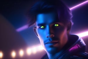 space, future, planet, man, lights, neon, perfect eyes, beautiful, realistic, 