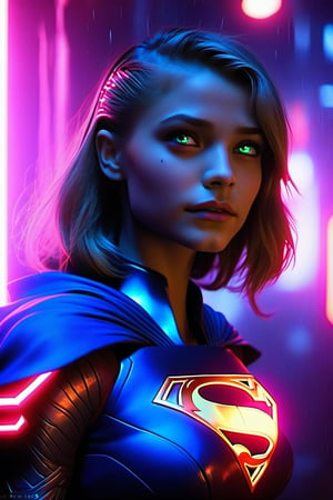 space, future, supergirl, lights, perfect eyes, beautiful, realistic,roborobocap,cyberpunk style,neon photography style