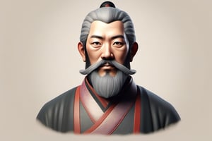 Craft an image of a wise and contemplative individual.
Generate an image of a male character in traditional Chinese attire, exuding an ancient charm with distinguished facial hair.
"Create a portrait with a solid background, featuring well-aligned facial features."
"Generate an image with salt-and-pepper hair and a slightly larger face, exuding wisdom and experience."