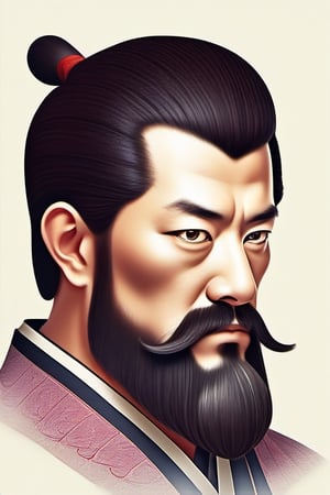 Craft an image of a wise and contemplative individual.
Generate an image of a male character in traditional Chinese attire, exuding an ancient charm with distinguished facial hair.
"Create a portrait with a solid background, featuring well-aligned facial features."
"Generate an image with salt-and-pepper hair and a slightly larger face, exuding wisdom and experience."