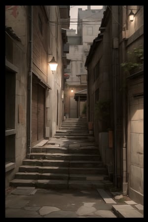 {masterpiece}}}, {{{best quality}}}, {{{ultra-detailed}}}, {cinematic lighting}, {illustration}, No person, an alley