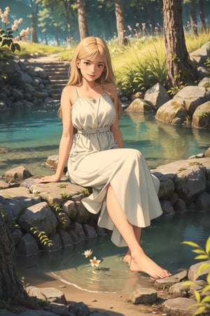 (4k), (masterpiece), (best quality),(extremely intricate), (realistic), (sharp focus), (cinematic lighting), (extremely detailed), (full body),

A young girl sitting on a shore of a lake hidden in a forest.
The girl has a look of pure contentment on her face. She is happy and relaxed, and she is enjoying her time in the forest.
She is wearing a light and airy dress, such as a cotton sundress or a linen shift dress.

,flower4rmor
,DonM4lbum1n
,isometric,thundermagic