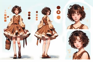 (1girl, cute girl:1.2, cos:1.2),(best quality, masterpiece, perfect face, clamp \(circle\)), full body, raytracing, blank_background, character_sheet, multiple views, brown hair, brown eyes, short hair, detailed cosplay clothes